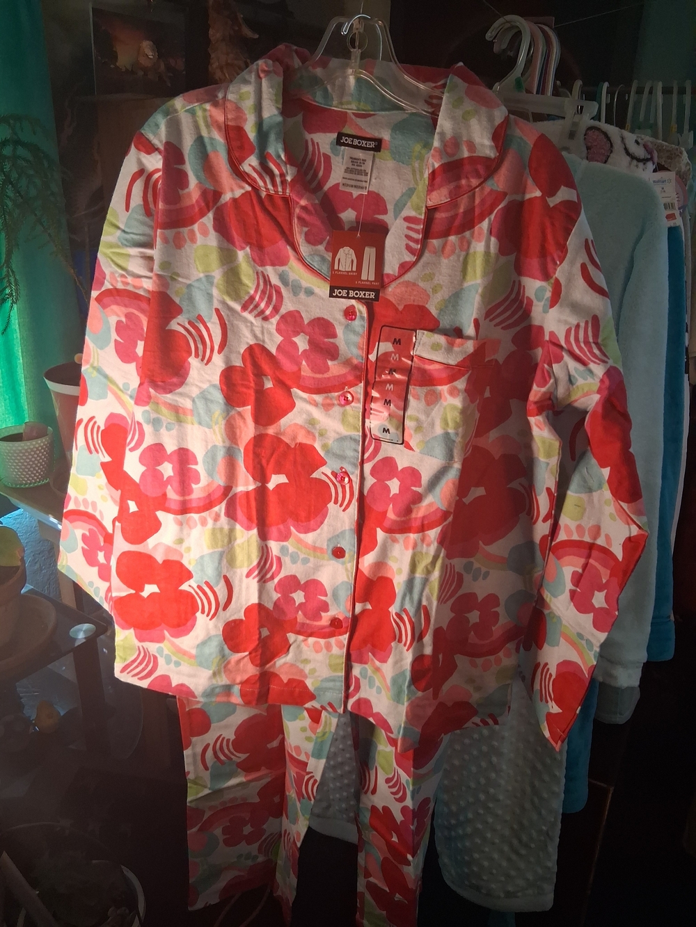 Joe Boxer Red Floral Cotton Pajama Set with Multi Accents